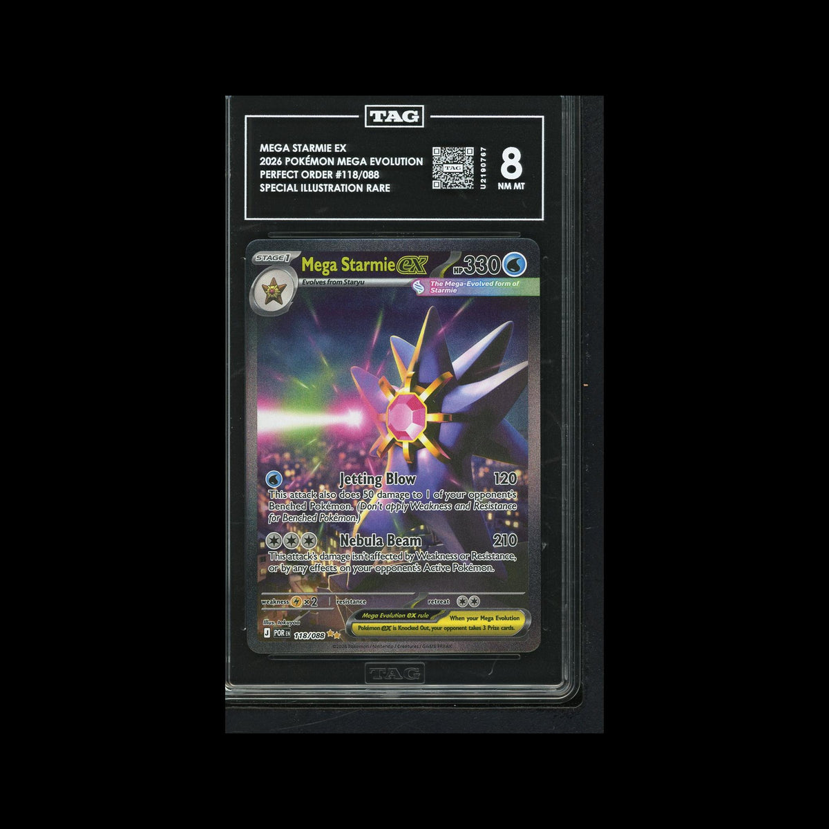 Pokémon Mega Starmie ex – Perfect Order SIR 118/088| TAG 8 Mint Graded Card